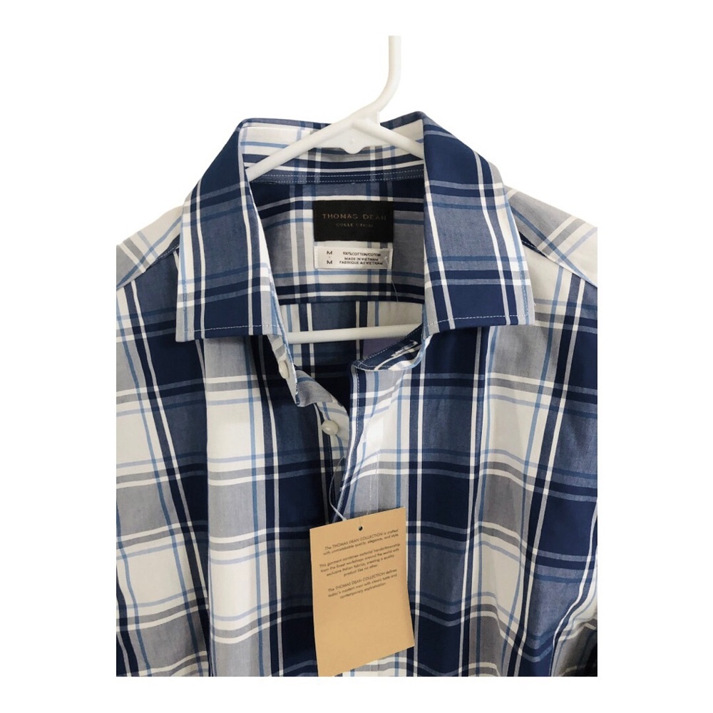 Thomas Dean collection blue striped classic contemporary button down shirt sz M - Picture 3 of 11